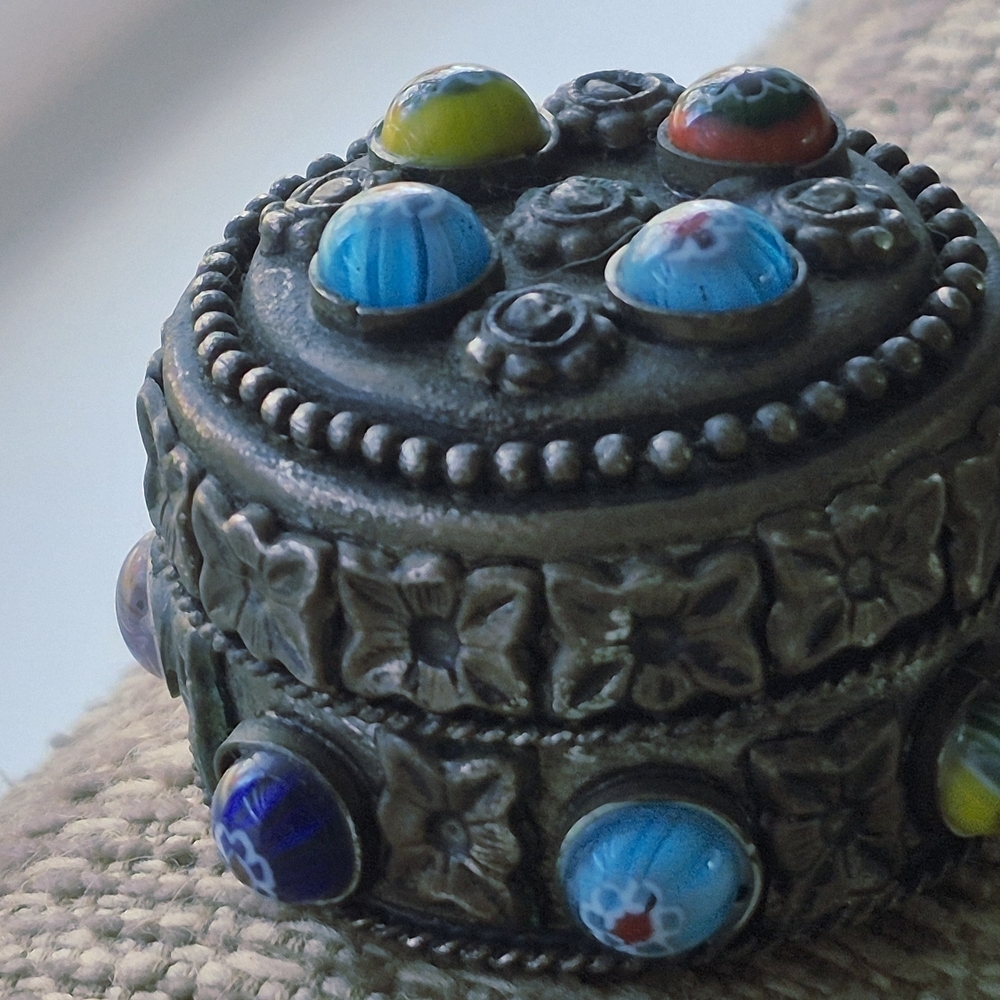 Decorative Trinket Box with Colorful Accents Velvety Interior - Picture 3 of 9